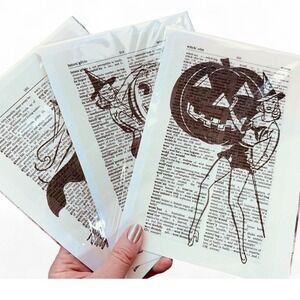 Sexy Witch Costume‎ Halloween Theme Upcycled Dictionary Art Prints Lot of 3 OOAK